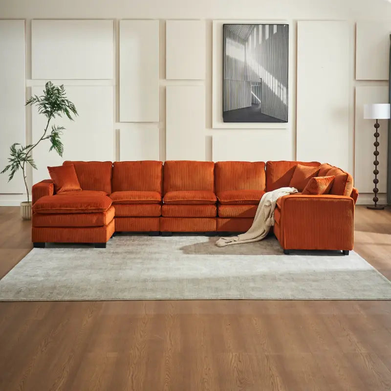 Orange Modern U Shaped Ottoman Corduroy sofa