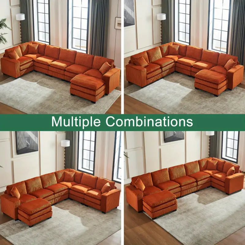 Orange Modern U Shaped Ottoman Corduroy sofa